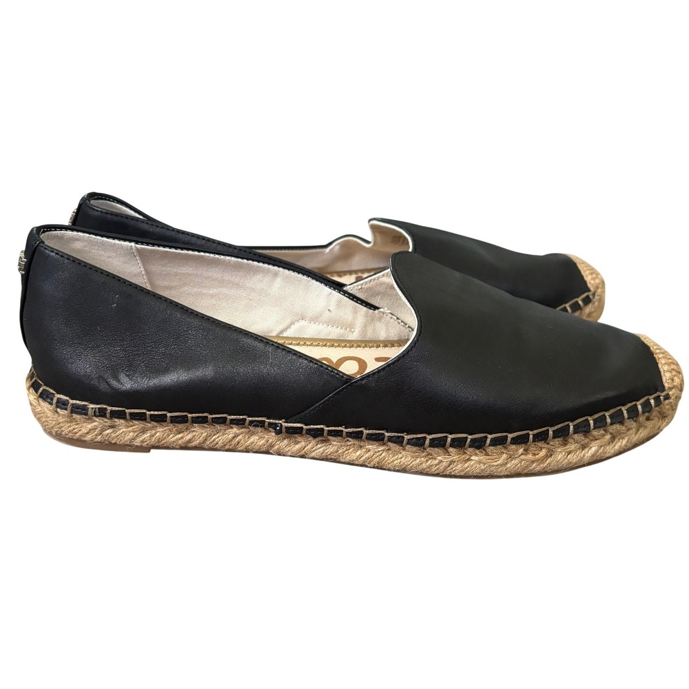 Sam Edelman Kesia Slip On Espadrille Flats Sz‎ 10 Black Leather Jute